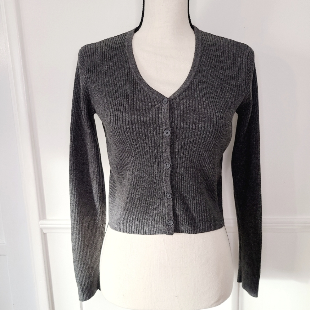 Brandy Melville Sweater Cardigan Charcoal Gray Button Up One Size Fits All
